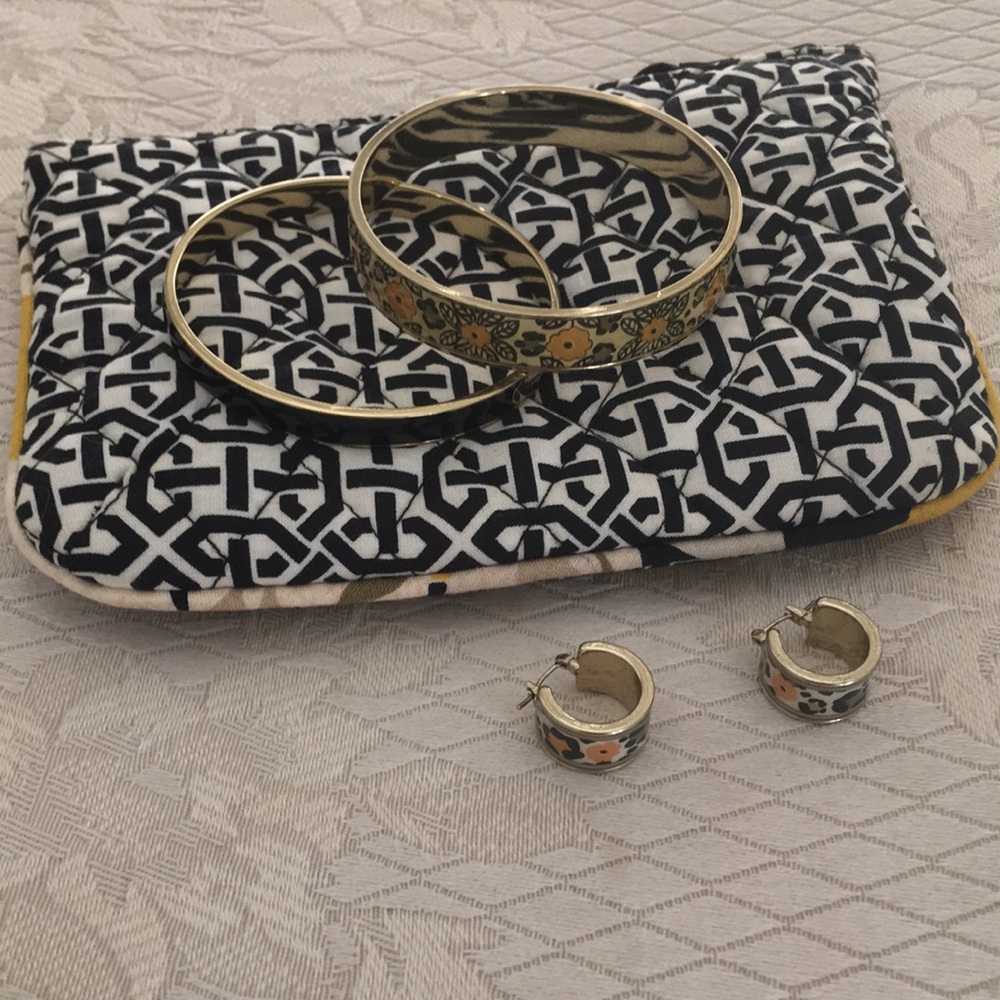 Vera Bradley “Go Wild”Retired Bangles, Hoop Earrings and Pouch.